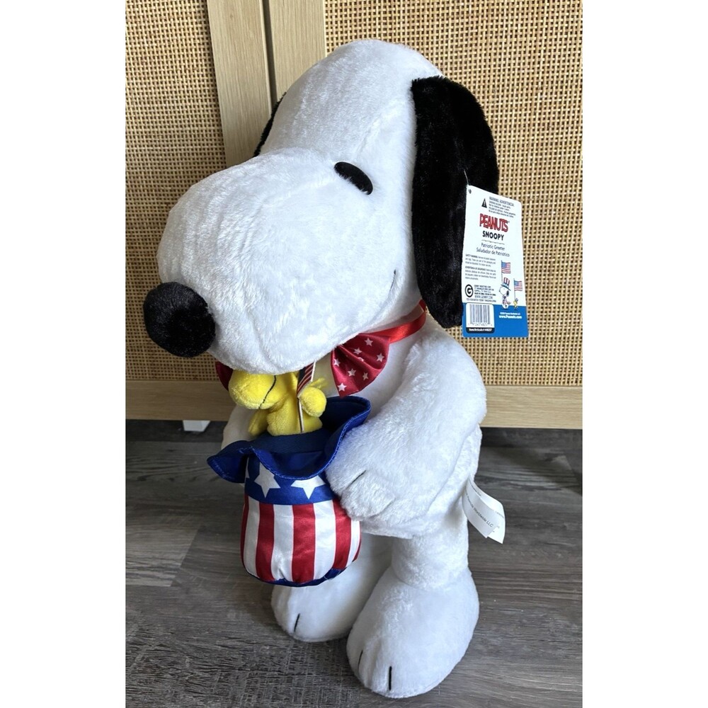 Snoopy Woodstock Patriotic July 4th Door Porch Greeter Plush 20" Red Blue USA
